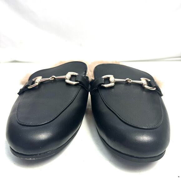 BCBGeneration Black Faux Fur Loafers Slides Shoes Size 7 - Picture 2 of 6